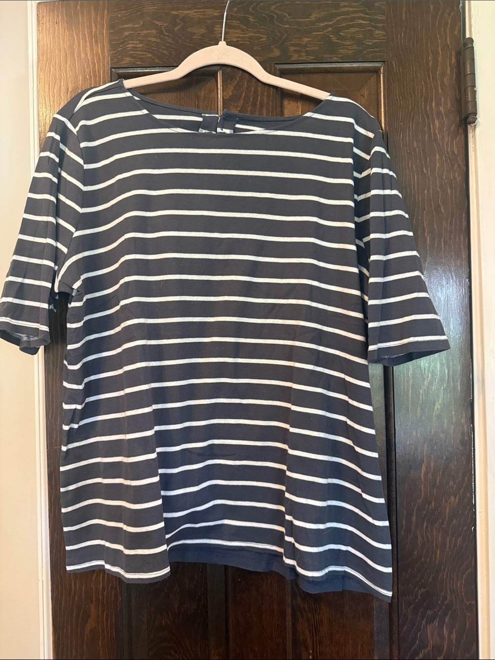 LOFT Grey & White Striped Short Sleeve Tee - Boatneck